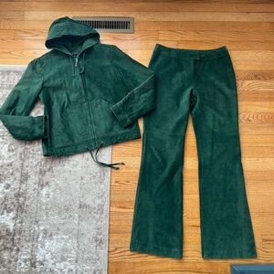 Siena Studio Forest Evergreen Green Hooded Jacket Set Suede Leather Size 4